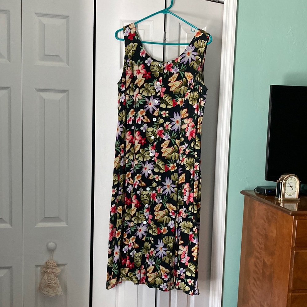 Multi colored floral print midi dress.
